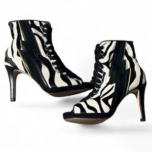 Vintage Villa Wang Zebra Pony Hair Lighting Bolt Leather Peep Toe